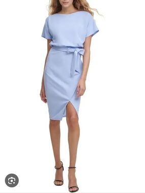 Kensie Sky Blue Wrap Pencil Skirt with Self Tie